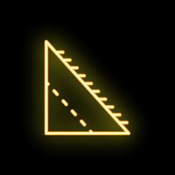 Yellow neon icon of a triangular ruler on black background 스톡 일러스트