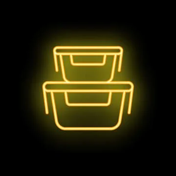 Yellow neon icon of two plastic food containers stacked on top of each other 스톡 일러스트
