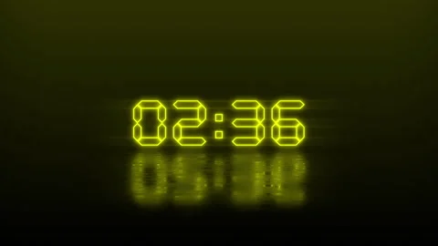 Yellow neon LED timer for 5 second countdown with reflection timer Stock Footage 316060746