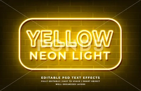 Yellow neon light 3d text style effect mockup - PSD Template PSD-sjabloon