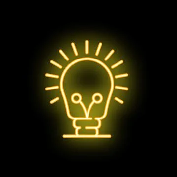 Yellow neon light bulb shining brightly on black background Illustrazione stock