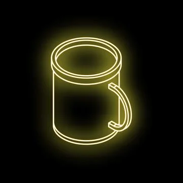 Yellow neon light creating isometric mug on black background Stock Illustration