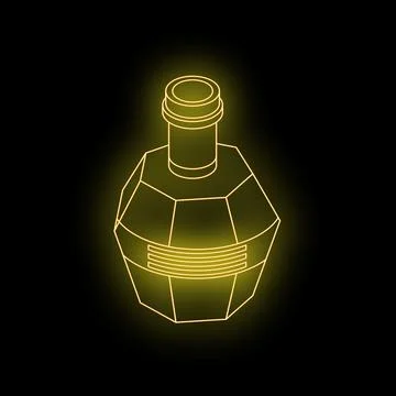 Yellow neon light representing modern perfume bottle on black background Stockillustratie
