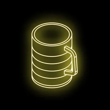 Yellow neon light shaped like a mug on black background Stock Illustration