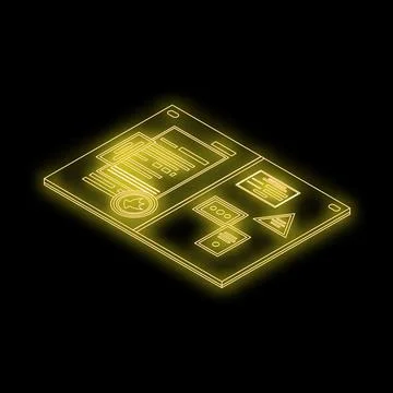 Yellow neon light showing a digital planning board on a black wall Stock Illustration