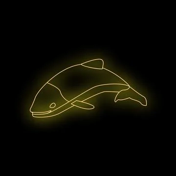 Yellow neon light showing jumping salmon fish shape Illustrazione stock