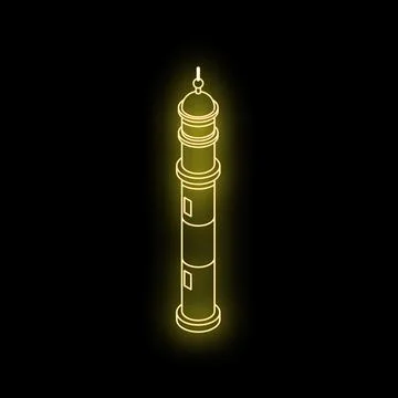 Yellow neon lighthouse shining on black background Stock Illustration