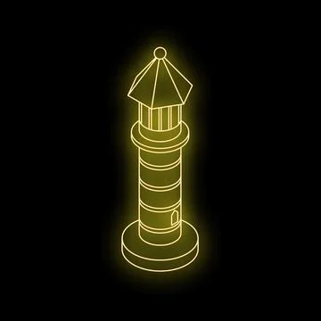 Yellow neon lighthouse shining on a black background Stock Illustration