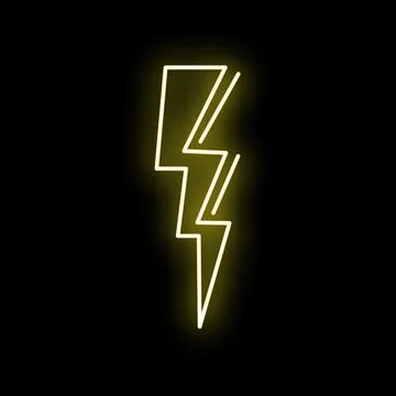 Yellow neon lightning bolt glowing on black background Stock Illustration