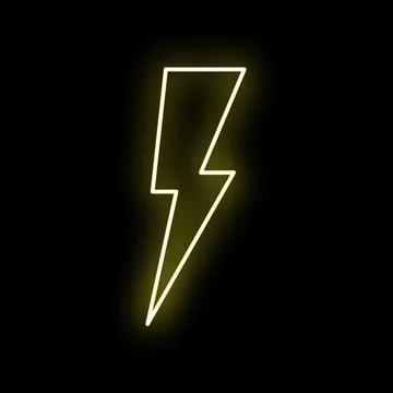 Yellow neon lightning bolt glowing on black background Stock Illustration