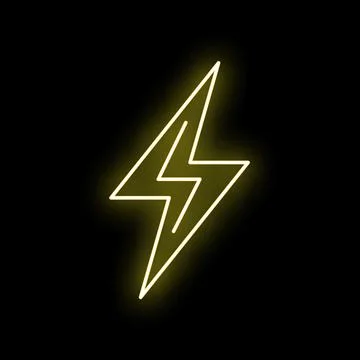 Yellow neon lightning bolt icon illuminating darkness Stock Illustration
