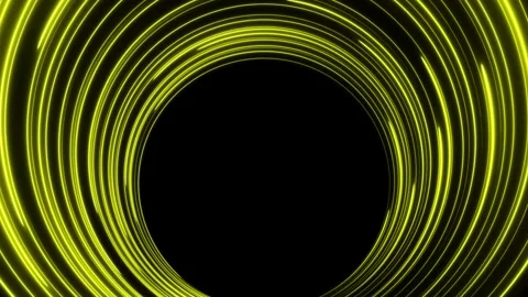 Yellow neon lines move in a circle on a dark background with free space in the Stock Footage 269695326