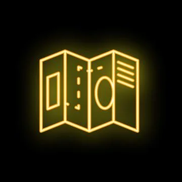 Yellow neon map glowing on a black wall イラスト素材