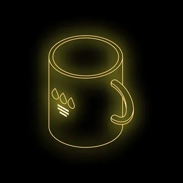 Yellow neon mug shining in the dark with water drop logo Stock Illustration