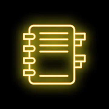 Yellow neon notebook glowing on black background Stock Illustration