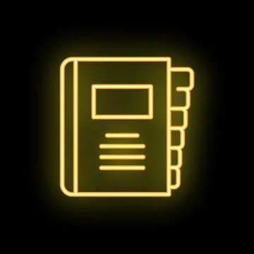 Yellow neon notebook glowing on black background Stock Illustration