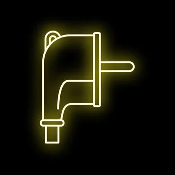 Yellow neon plug icon glowing on black background Stock Illustration