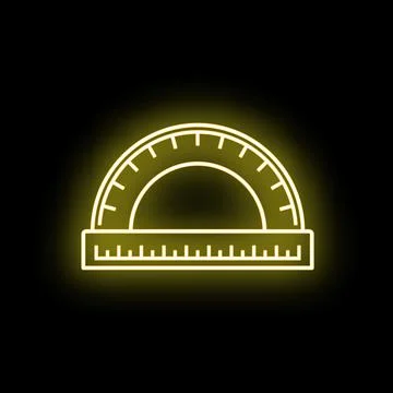 Yellow neon protractor icon glowing on a dark background Stock Illustration