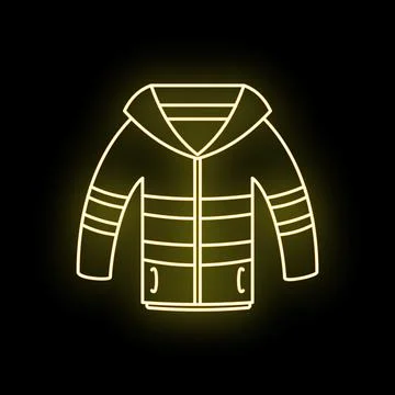 Yellow neon puffer jacket glowing winter clothing icon Stock Illustration