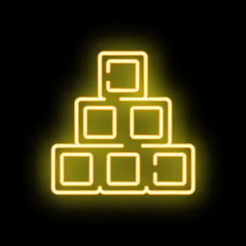 Yellow neon pyramid structure growing on black background Stock Illustration