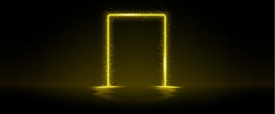 Yellow neon rectangular frame with sparkle glitter イラスト素材