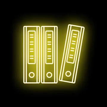 Yellow neon ring binders row storage illustration Stock Illustration