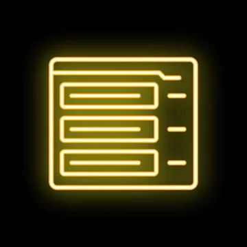 Yellow neon server icon glowing against a black background Stock Illustration