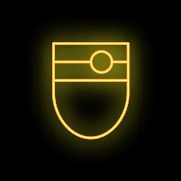 Yellow neon shield icon glowing on black background Stock Illustration