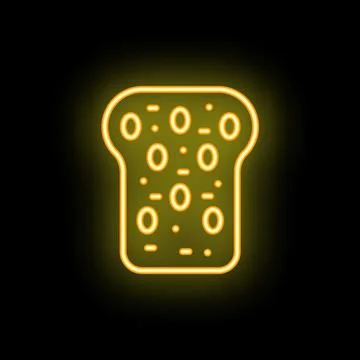 Yellow neon sign of a bread slice on black background 스톡 일러스트