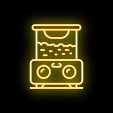 Yellow neon sign of a claw machine with toys on black background Stock Illustration
