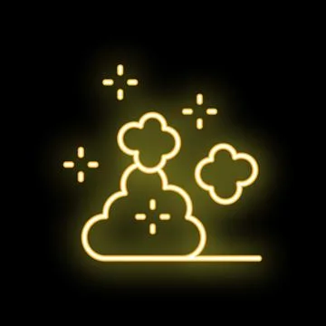 Yellow neon sign of clouds floating on black background Stock Illustration