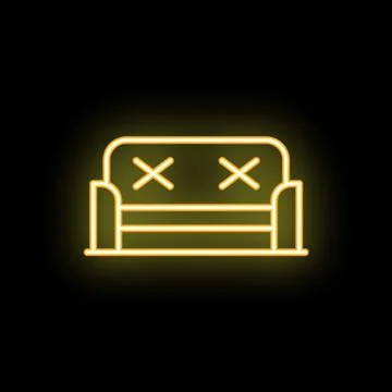 Yellow neon sign of comfortable sofa glowing on black background Ilustração Stock