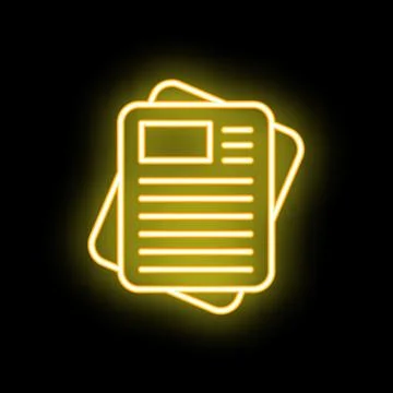 Yellow neon sign of documents on black background 库存插图