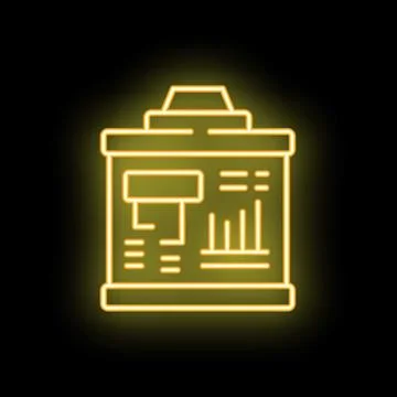 Yellow neon sign of a flip chart with business data on black background Illustrazione stock