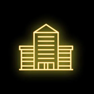 Yellow neon sign of a generic office building on a black background Ilustración de archivo