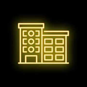 Yellow neon sign of a generic office building on a black background Ilustración de archivo