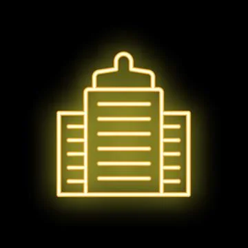 Yellow neon sign of generic office building facade at night Ilustración de archivo