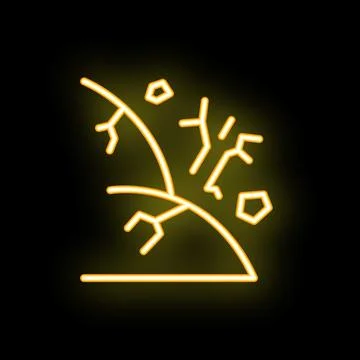 Yellow neon sign icon of a tree falling down during storm Stock Illustration