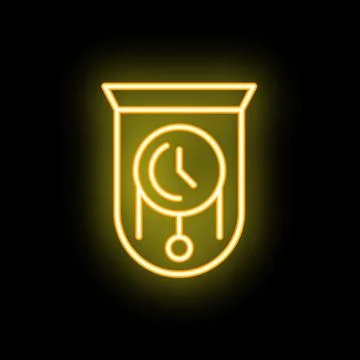 Yellow neon sign of a pendulum clock showing nine o'clock Stock Illustration