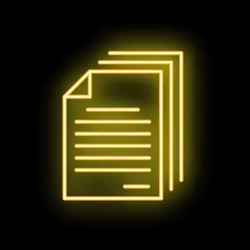 Yellow neon sign representing documents on black background Stockillustratie