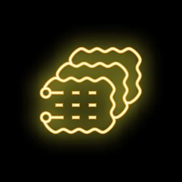 Yellow neon sign representing a machine learning process with data and connec イラスト素材