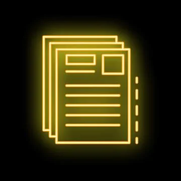 Yellow neon sign representing stack of documents on black background Stock Illustration