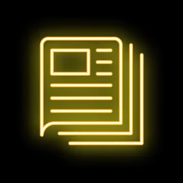 Yellow neon sign representing stack of documents on black background Stock Illustration