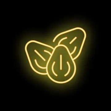Yellow neon sign representing three almonds on black background Stock Illustration