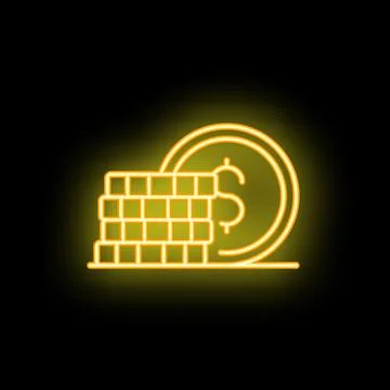 Yellow neon sign showing stack of casino chips and dollar coin icon on blac.. Stock Illustration