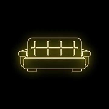 Yellow neon sofa glowing icon on black Stock Illustration