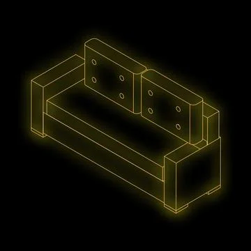 Yellow neon sofa shining on black background Stock Illustration
