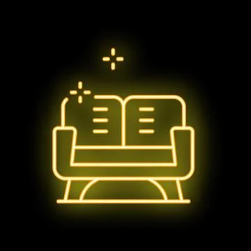 Yellow neon sofa shining on black background Stock Illustration