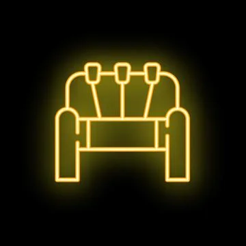 Yellow neon sofa shining in the dark background Ilustração Stock