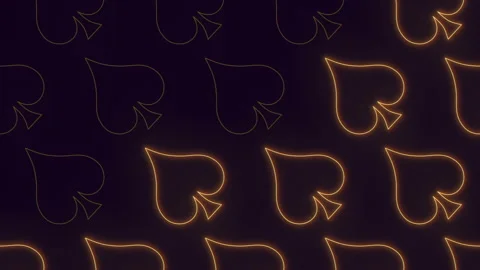 Yellow neon spades card pattern on black gradient Video stock 233298708